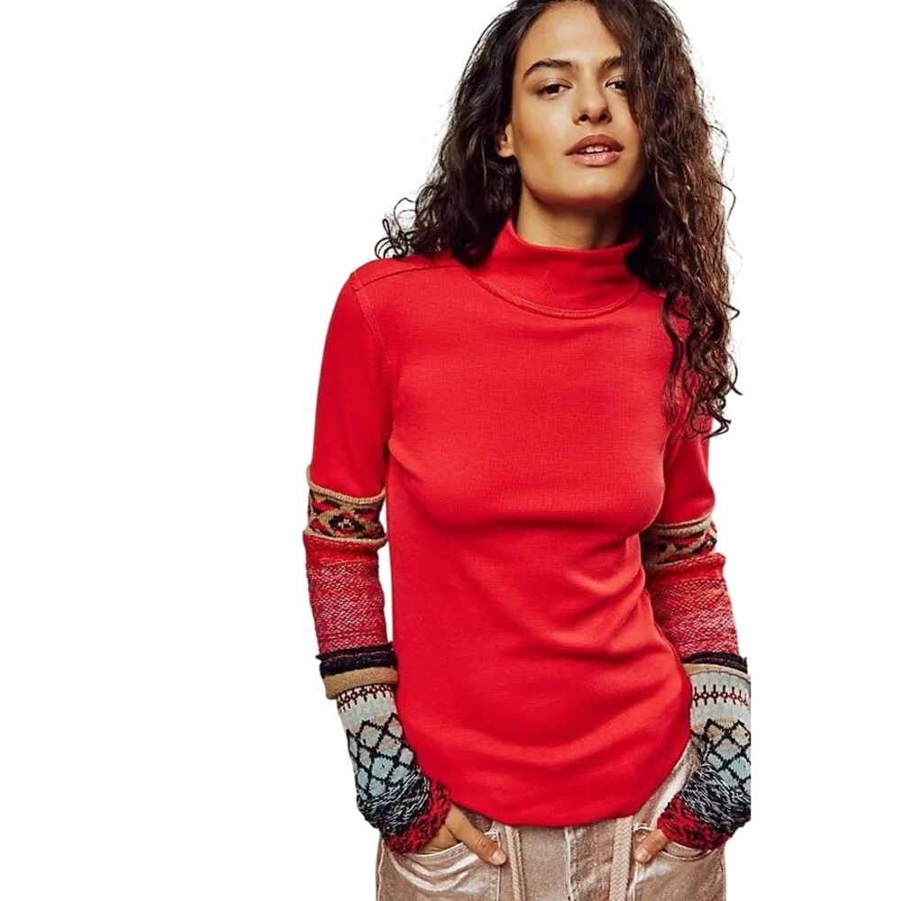 Free People We The Free All Too Well Cuff Red Racer‎ Combo Boho Thermal Top XS
